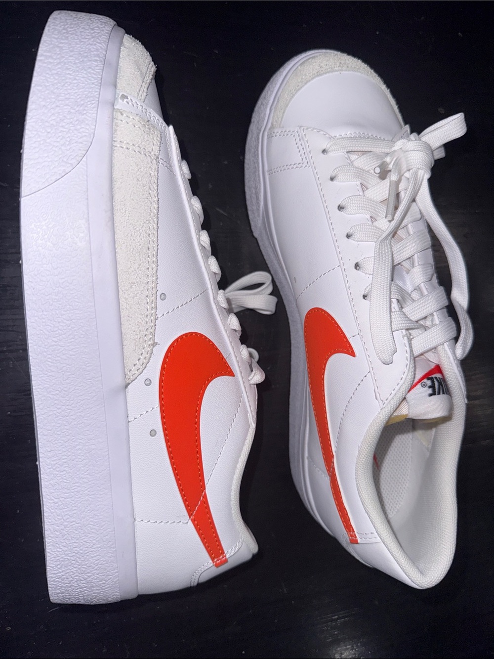 NIKE blazer low platform sneakers. size women’s 8.5. white and orange. NEW.